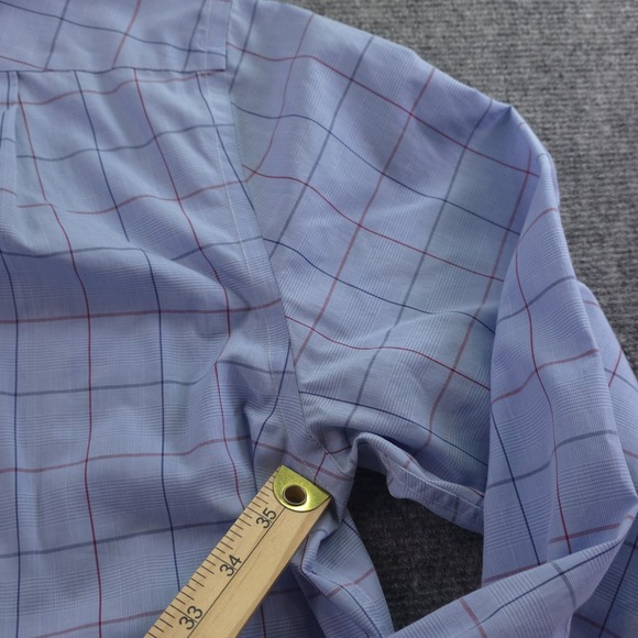 Charles Tyrwhitt Dress Shirt 16.5 36 Non Iron Slim Fit Blue Check Point Collar - Picture 8 of 10